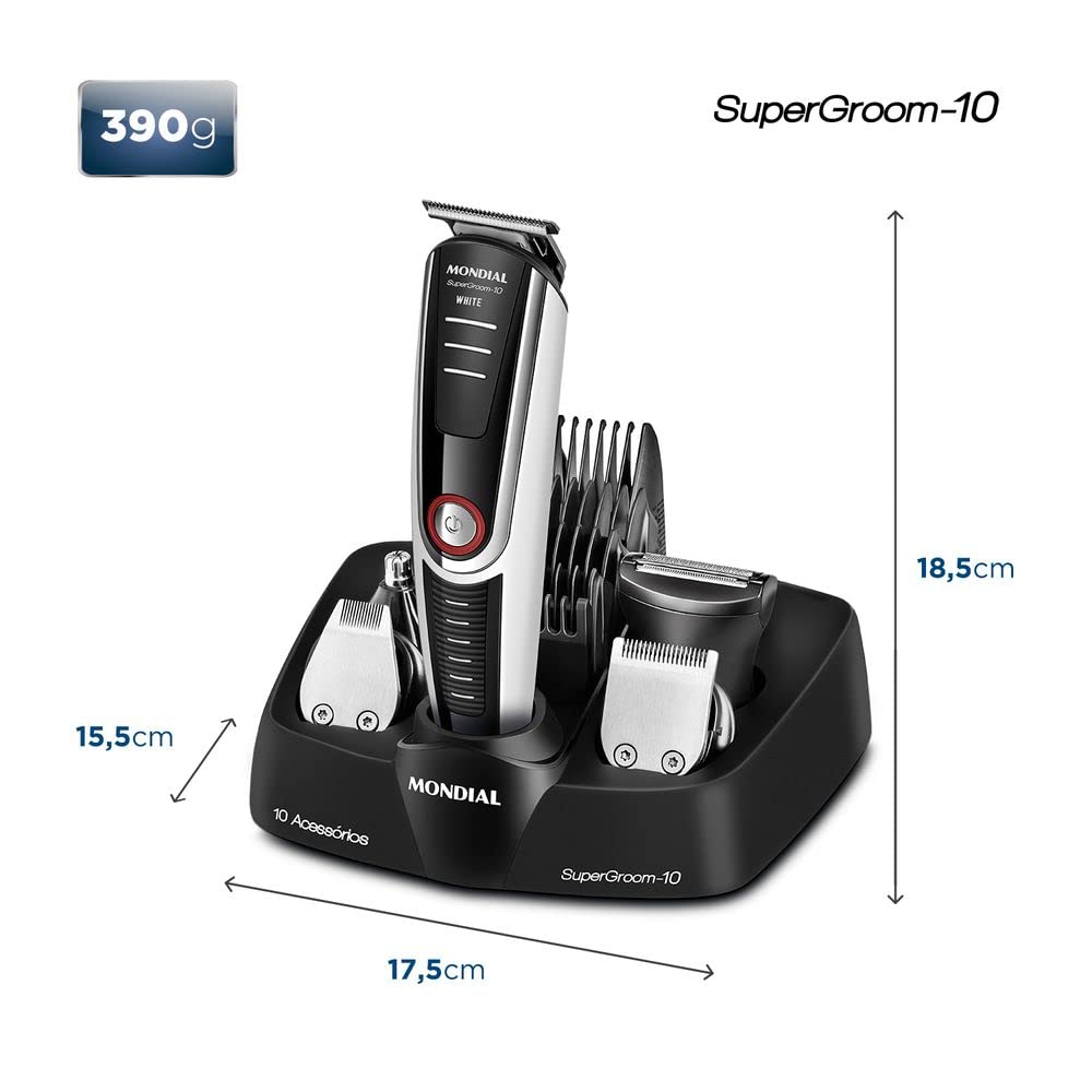 Aparador de Pelos Mondial, Super Groom - 10, Preto/Branco, Bivolt
